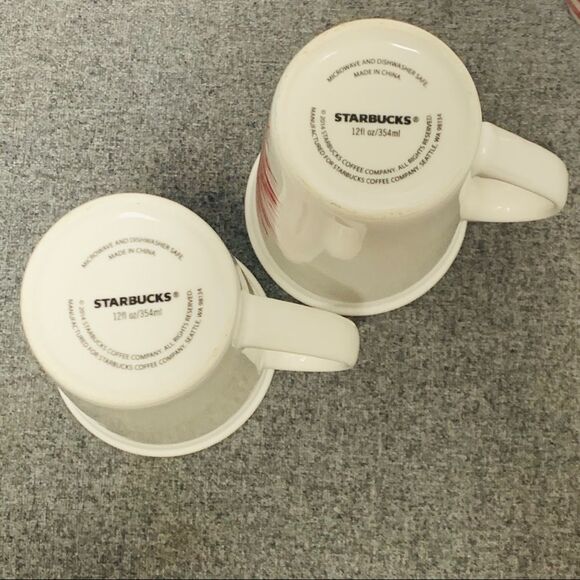 2 Set Starbucks Red Starburst 12 Fl Oz Tall Coffee Mugs 2014 Edition Mid Century - Picture 8 of 9